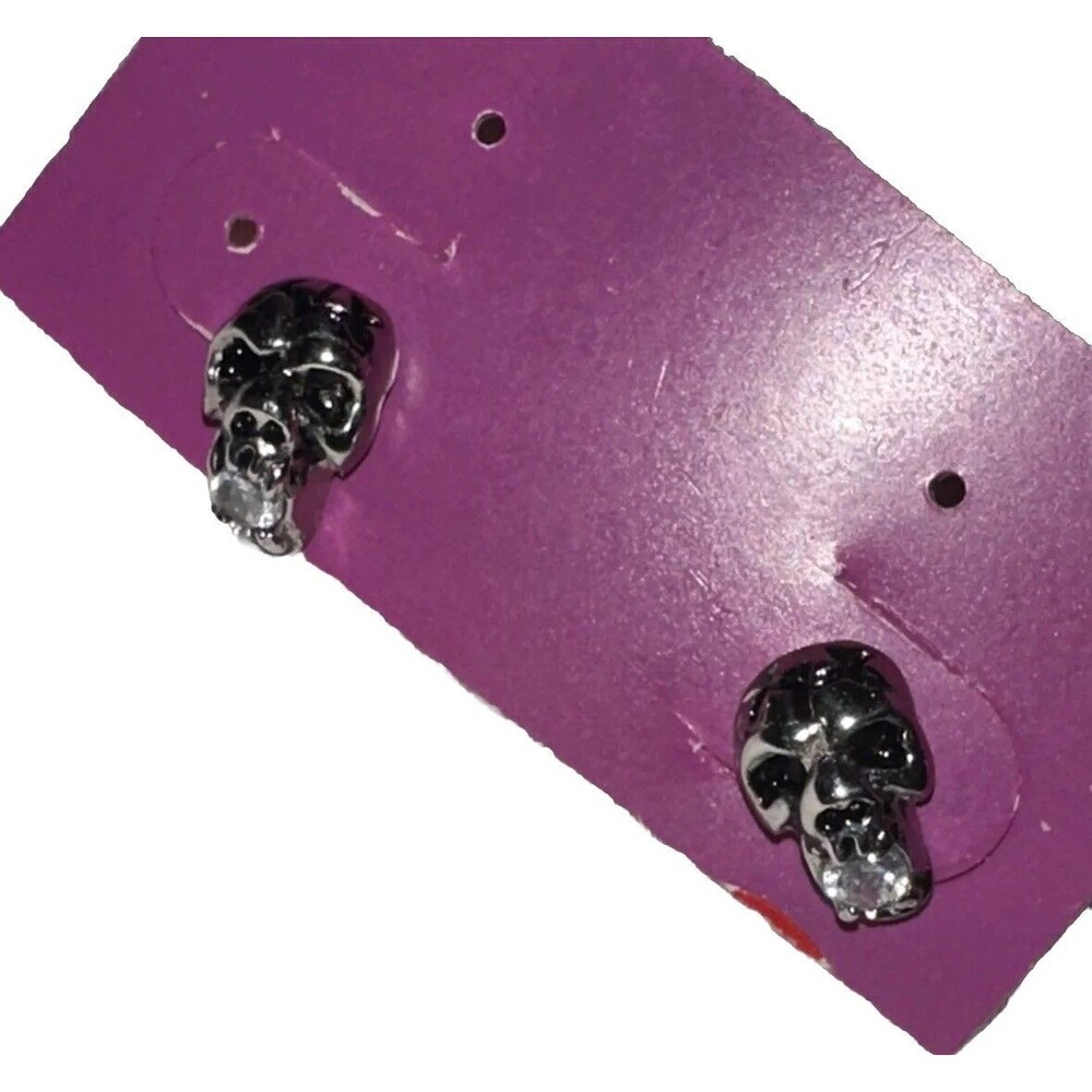 Stainless Steel Black & Silver Skull Stud Screw Back Earrings